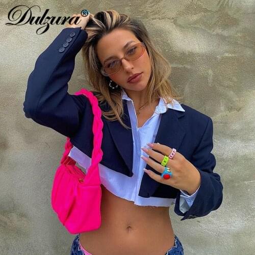 Dulzura 2021 Autumn Winter Women Solid Long Sleeve Crop Blazer Short Jacket Streetwear Fashion Clothes Casual Tops