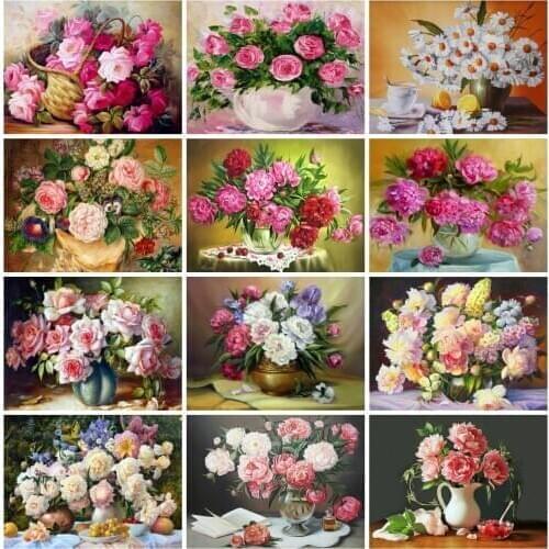 EverShine Diamond Painting Peony Picture Rhinestones Diamond Mosaic Flowers Cros Stitch Kits Rose Bead Embroidery Hobby Gift