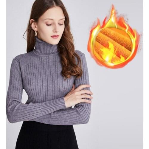 European and American New Autumn and Winter Plus Velvet High-neck Base Sweater Fashion Trend Slim All-match Womens Pullover Top