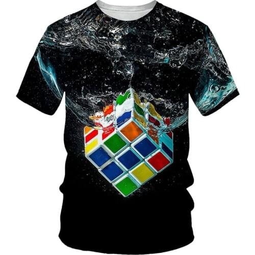 3D Rubiks Cube Printed T-shirt Men 2021 Summer New O Neck Short Sleeve Tees Tops Fashion Style Male Clothes Casual T-shirts