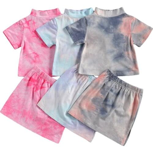 Citgeett Summer 2-7Years Kids Girls Fashion 2-piece Outfit Set Short Sleeve Tie-dye T-shirt+Skirt Set Clothes