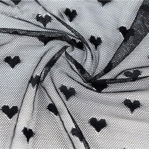 5Yards Heart Dot Embroidered Tulle Mesh Lace Fabric In White Black Stretch Lace Fabric For Wedding Dress Party Decoration