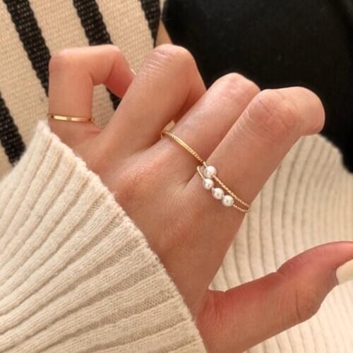 MENGJIQIAO 4pcs/Sets Vintage Elegant Pearl Hand Knuckle Rings For Women Fashion Metal Rings Finger Ring Accessories Jewelry