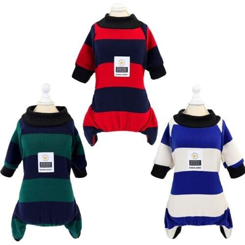 Strips Pet Clothes For Dog Cat Overalls Winter Pajamas Blue Red Green Long Sleeve Tight Collar Windproof Jumpsuit Clothing York