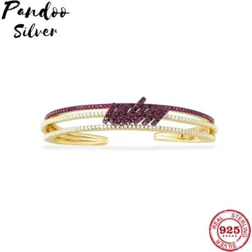 Fashion Charm Sterling Silver Copy 1:1 Copy,White & Wine Red Multi-ring Cuff Bracelet Women 2021 Jewelry Gift With Logo