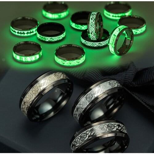 Fashion Luminous Womens Jewelry Dark Gold Dragon Inlaid Green Background Fashion Mens Fluorescent Luminous Ring Exquisite Gift