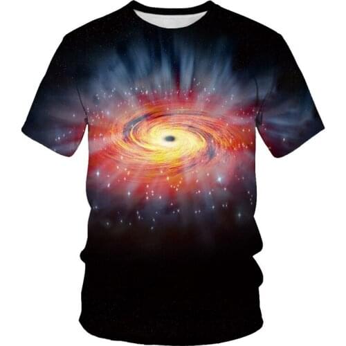 Summer Men new Nature universe night sky starry sky 3D printing trees landscape mens T-shirt casual summer O-neck top men