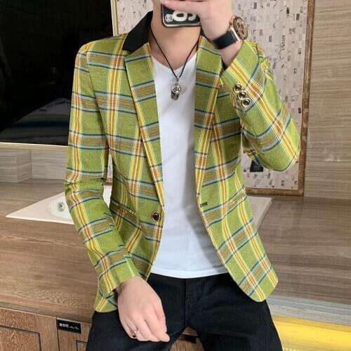 Mens Slim Fit Smart Casual One Button Jacket Single Button Blazers Coat Checks L9