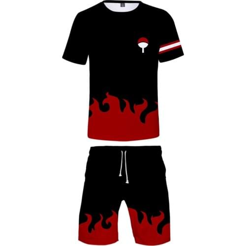 Hot sale Summer Kakashi 3D Printed Shorts T-shirt two piece Mens Fashion Hip Hop Sasuke boys Shorts t shirt set Clothes