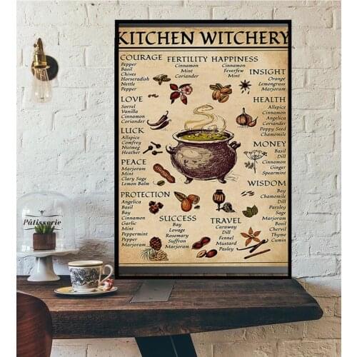 Kitchen Witchery Funny Canvas Painting Posters and Prints Wall Art Pictures Witches Magic Knowledge Art Gifts Home Decoration