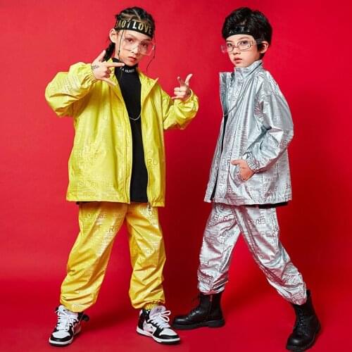 2021 New Jazz Modern Dance Costumes For Kids Long Sleeved Jacket Hiphop Pants Stage Outfits Child Hip Hop Dance Clothing DQS6766