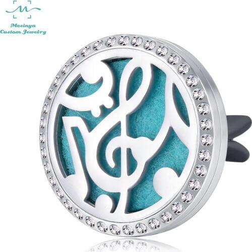 Mesinya Car Air Freshener Aromatherapy Essential Oil Diffuser Vent Clip -Music Notes W/Crystal Stainless Steel