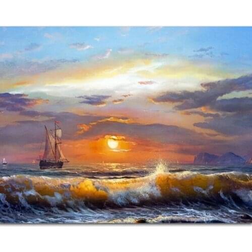 PhotoCustom Seascape Oil Paint By Numbers Kits Scenery Painting By Numbers On Canvas Frameless 60x75cm Draw Number DIY Gift