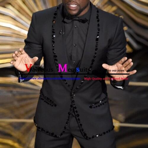 Luxury Crystal Black Prom Men Suits for Wedding Slim Fit 3 Piece Blazer Pants with Vest 2021 Male Clothes Groom Tuxedo Ternos