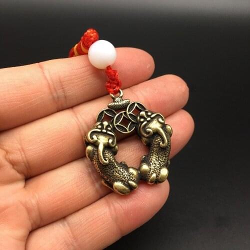 Collectable Chinese Brass Carved Animal Brave Troops Exquisite Small Pendant Statue