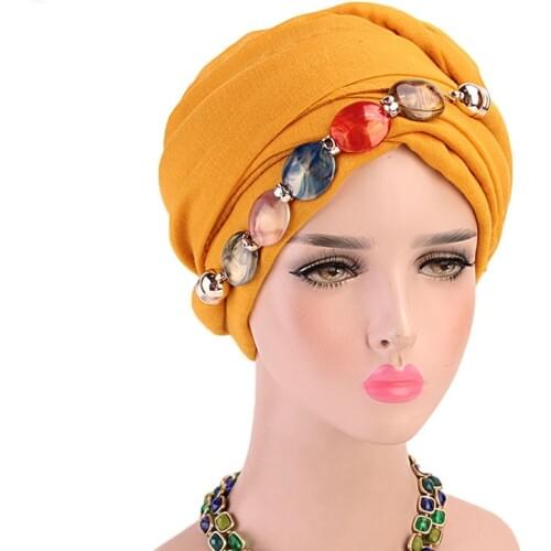 Turban Cap Agate Diamond Jewelry Necklace Scarf Bali Yarn Wrapped Head Hat Jewelry Scarves Headscarf Headwrap For Women Muslim