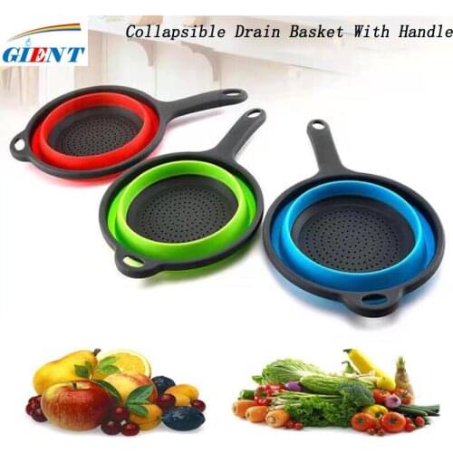 Silica Gel Long Handle Folding Asphalt Basket With Handle Water Filter Basket Telescopic Washing Basket Kitchen Tools Random