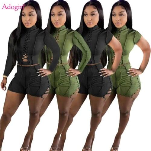 Adogirl Mercerized Cotton Solid Tracksuit Women Casual Active Two Piece Set Zipper Long Sleeve Jacket Top Pockets Shorts Suit