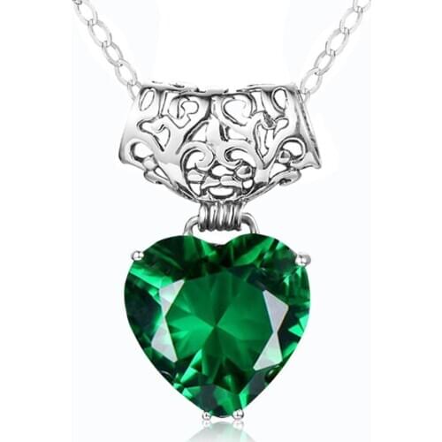Szjinao Brand Women Silver 925 Jewelry Green Emerald Pendant Necklace Heart Bohemia Jewellery Fine Without Chain Gift For Girl