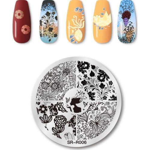 T-TIAO CLUB Flower Leaf Plants Nail Stamping Round Plates Striped Line Animal Grid Geometric Plate Stainless Steel Stencil Tool
