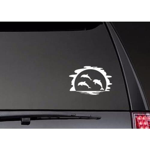 Three Dolphins Jumping At Sunset Car Body Stickers Creativity Decal Vinyl Car Styling Decor ZP0390