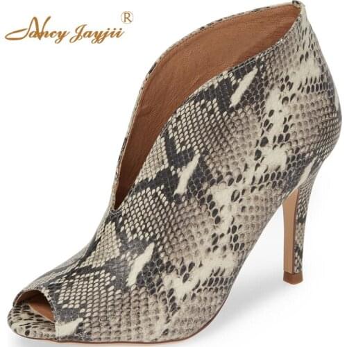 Snake Pattern Peep Toe High Stilettos Pumps Woman Silp On Heels For Ladies Summer Spring Shoes Large Size 12 13 Fashion Mature