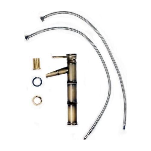 Single Handle Bathroom Bamboo Vessel Filler Faucet, Antique Brass