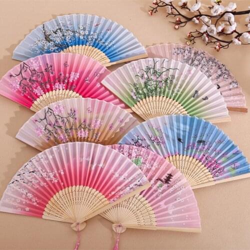 Chinese Style Fan Flower Pattern Hand Fold Fan Dance Wedding Party Lace Silk Folding Fan Women Photo Prop Tool Art Craft