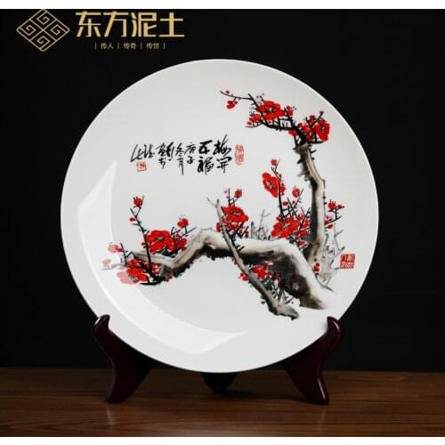 Oriental soil master plum hang dish hand-painted art ceramics decoration furnishing articles/MeiKaiWuFu D31-02