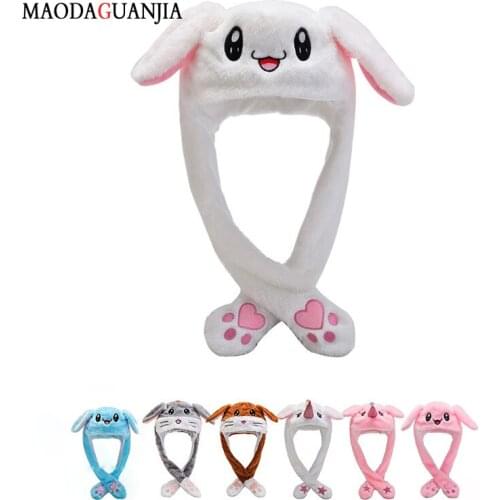 Funny Hat Women Men Kids Lighting Hat Cute Rabbit Ears Plush Ears Can Move Cap Children Shine Winter Warm Party Hats