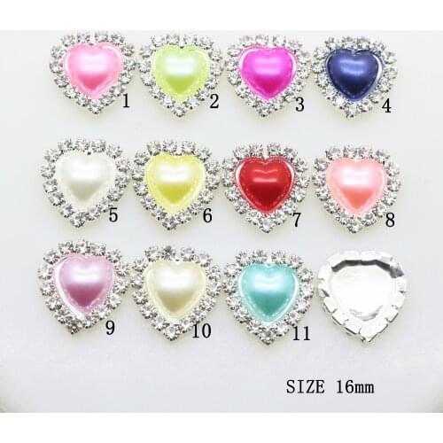 New hot 10 sets of 16mm heart Diy jewelry accessories rhinestone pearl flat wedding invitations necklace jewelry accessories MIX