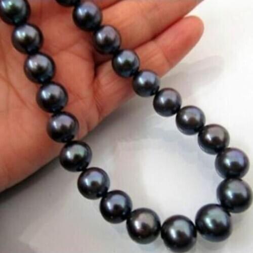 Hot AAA 10-11mm Natural south sea black pearl necklace 20 inch 925 silver GOLD CLASP