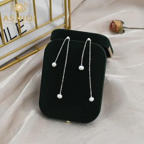 ASHQI Natural freshwater pearl earrings female 925 sterling silver long earrings simple girl