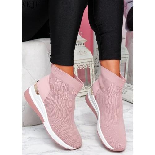 2021 Large Size Single Shoes Womens Flat-bottomed Wedge Heel High-top woman sneakers One-pedal Ladies Single Shoes