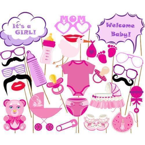 27pcs Its a Girl Baby Shower Party Decorations Welcome Baby Photobooth Props Pink Party Supplies