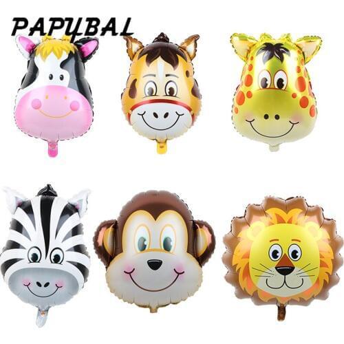 6pcs Mix Style Tiger Zebra Deer Cow Horse Head Helium Foil Balloon Birthday Party Animal Air Balloons Animal Theme Party Supplie