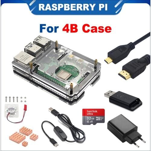 ITINIT R14 New 6 Layer Raspberry Pi 4 Acrylic Case Transparent Shell Support Blue LED Cooling Fan for Raspberry Pi 4 Case Kits