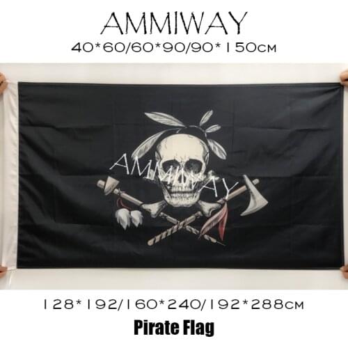 AMMIWAY 90x150cm/128*192cm/160*240cm Vintage Jolly Roger Pirate Skull Flags and Banners Large Tribe Custom Printed Skull Flag