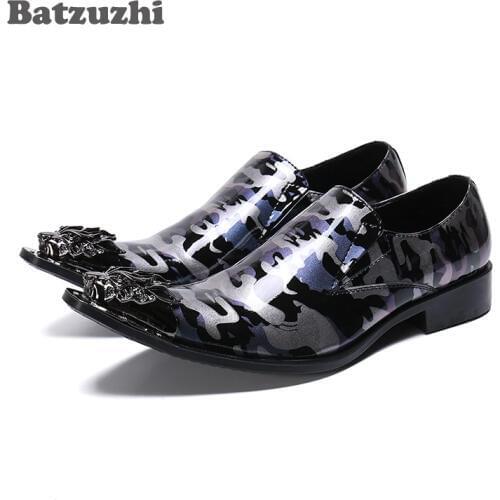 Batzuzhi Formal Shoes Men Pointed Metal Tip zapatos de hombre Genuine Leather Dress Shoes chaussure homme Party and Wedding Shoe