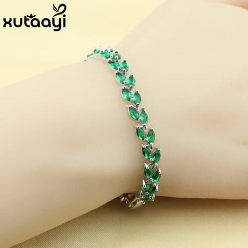 Top Quality Fashion Green Imitated Emerald Silver colorOverlay Bracelet For Women Adjustable Link Chain Bracelet Length 16+2cm