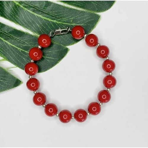 Pick Size Red Artificial Coral Beads Strand Bracelet for Women Girls Party Gifts Bangle Jewelry Accessories Wristband 19cm B527