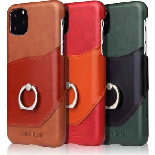 Fierre shann Genuine Leather Phone Case for iphone 11 Pro Max X Xs MAX 6 6s 7 8 plus Stand Card Slot Phone Cover