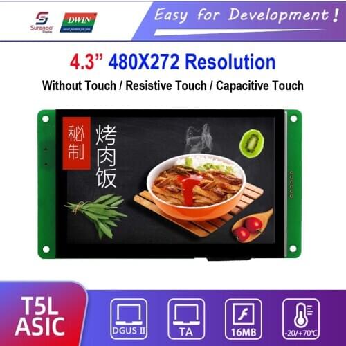 Dwin T5L HMI Intelligent Display, DMG48270C043_03W 4.3" 480X272 LCD Module Screen with Resistive Capacitive Touch Panel