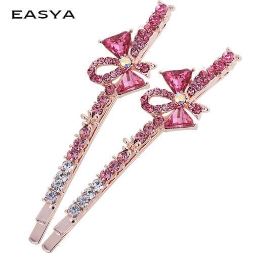 EASYA Unique Design Crystal Bowknot Hair Clips Women Girls Rhinestone Hairgrips For Hair Accessories