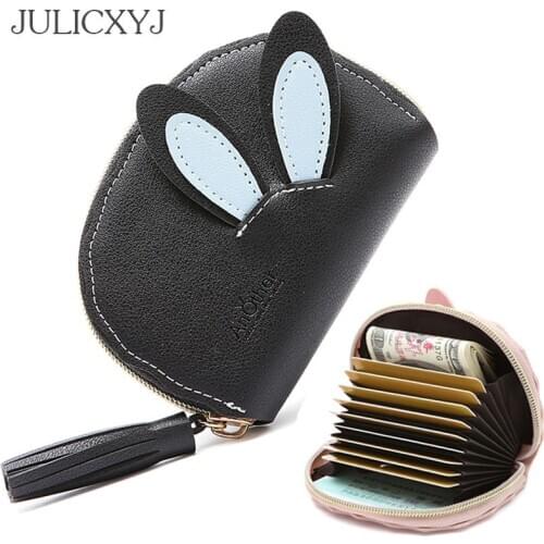 JULICXYJ Cute Rabbit Design Cartoon Women Credit Bank Cards Holder Passport Cover Card Bag Case For Student Girl Carteira Mujer