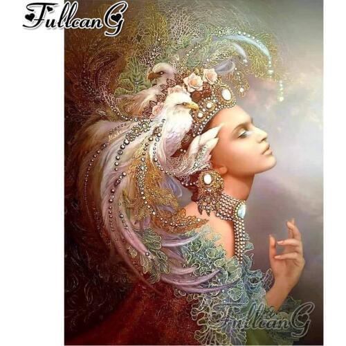 FULLCANG diy 5d mosaic full embroidery fantasy woman and eagle animal diamond painting mazayka square/round drill picture FC1640