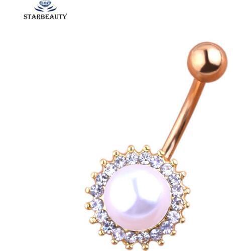 Round White Pearl Navel Piercing Ombligo 14G Color Belly Piercing Nombril Belly Button Rings Pircing Stainless Steel Jewelry