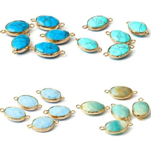 Blue Natural Smooth Oval Shape Turquoises Pendant Connector For DIY Earring Necklace Bracelet Jewelry Making Accessory Handmade