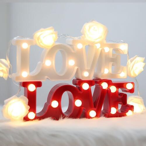 Creative LED Red/White Rose Heart LOVE Letters ABS Wall Lamp Warm String Light Gift for Girls Party Wedding Decoration