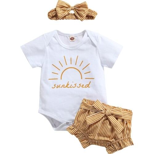 Citgeett Summer Infant Baby Girls Clothes Outfit Set Letters Print Short Sleeves Tops and Solid Shorts Clothing